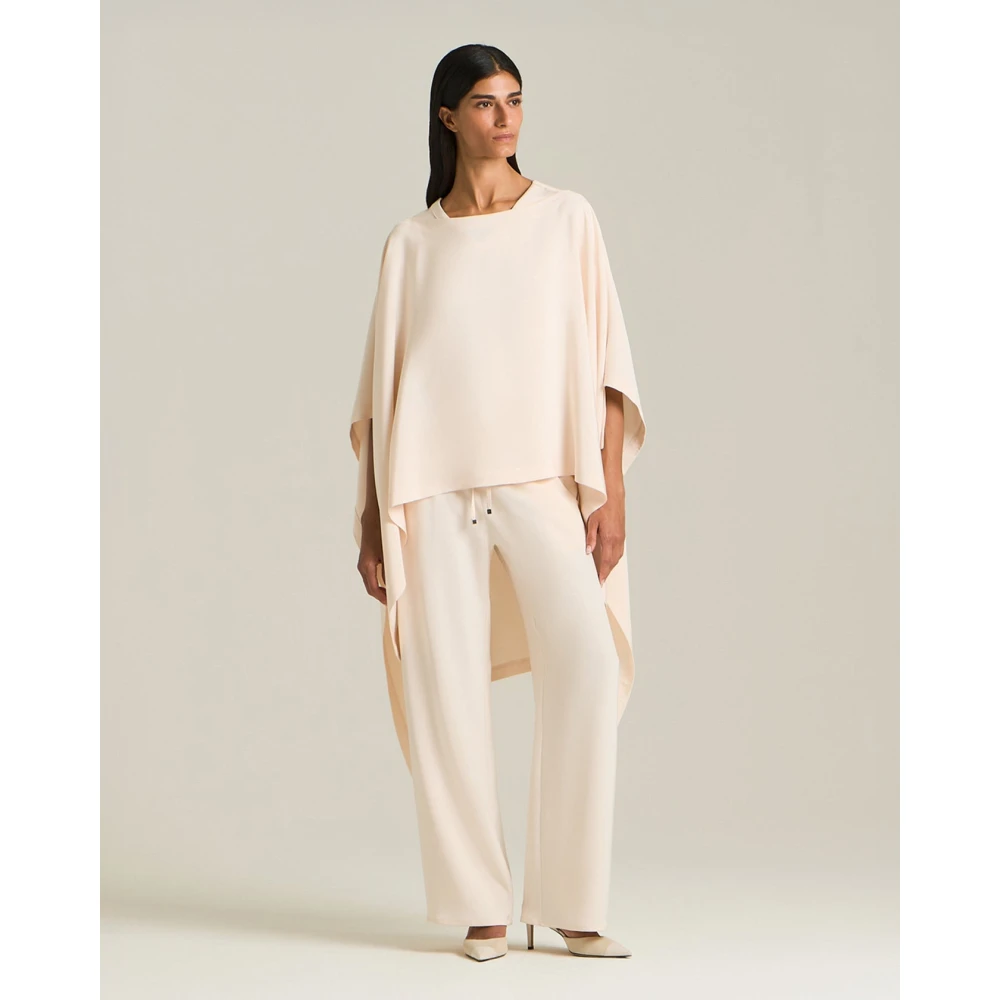Kiton Zijden Wijde Pijp Broek Beige Dames