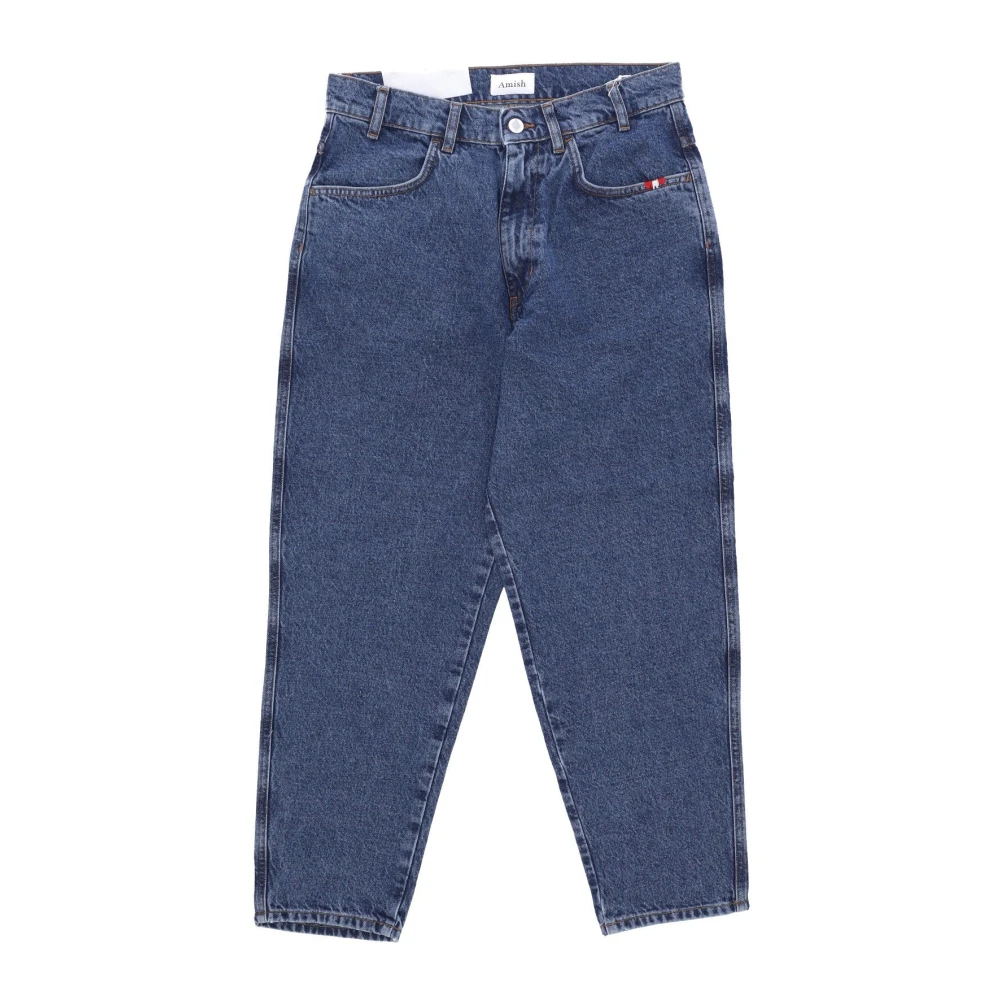 Amish Stone Wash Wide Leg Jeans Blue Heren