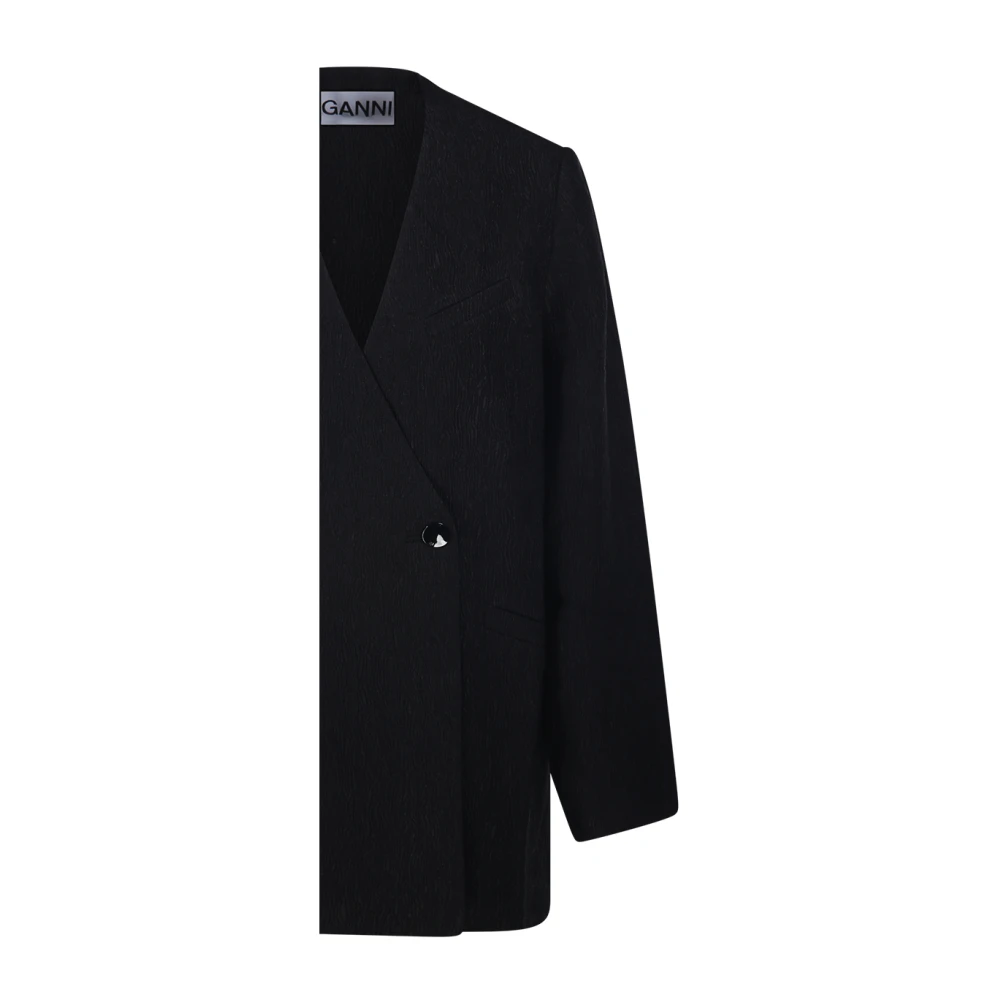 Ganni Zwarte Stretch Crepe Boxy Blazer Black Dames