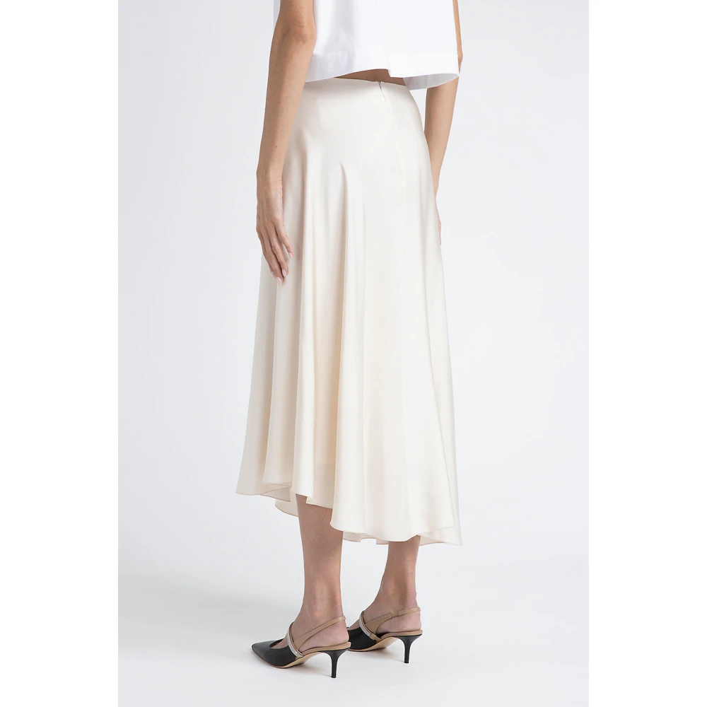 PESERICO Asymmetrische viscose satijnen midi-rok Beige Dames