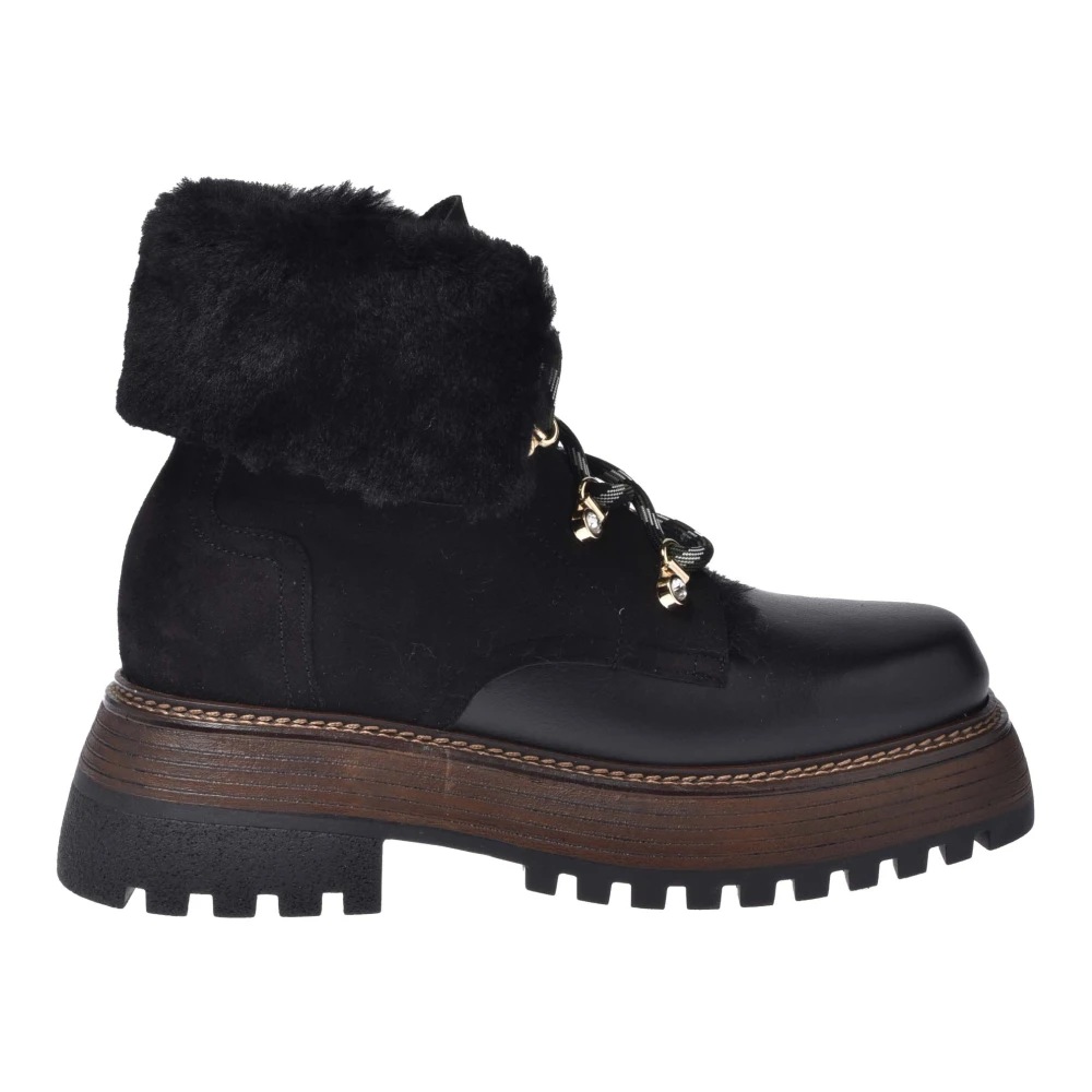 Baldinini Women's Black Winter Boots, 7 Uk, Leather And Sheepskin Ankle Boots
