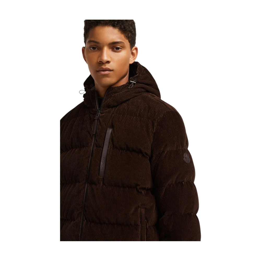 Moncler Ribfluwelen Gewatteerde Hoodiejas Bruin Brown Heren