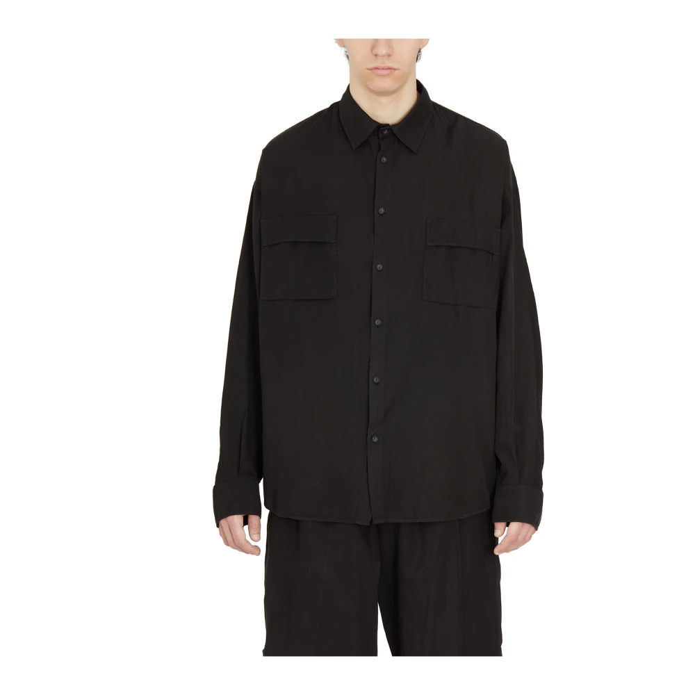 Andrea Ya aqov Oversized Cupro en Katoenen Shirt Black Heren