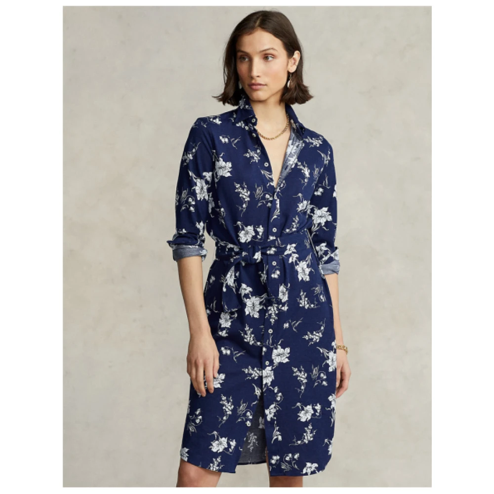 Polo Ralph Lauren Bloemenprint Oxford Katoenen Overhemdjurk Blue Dames