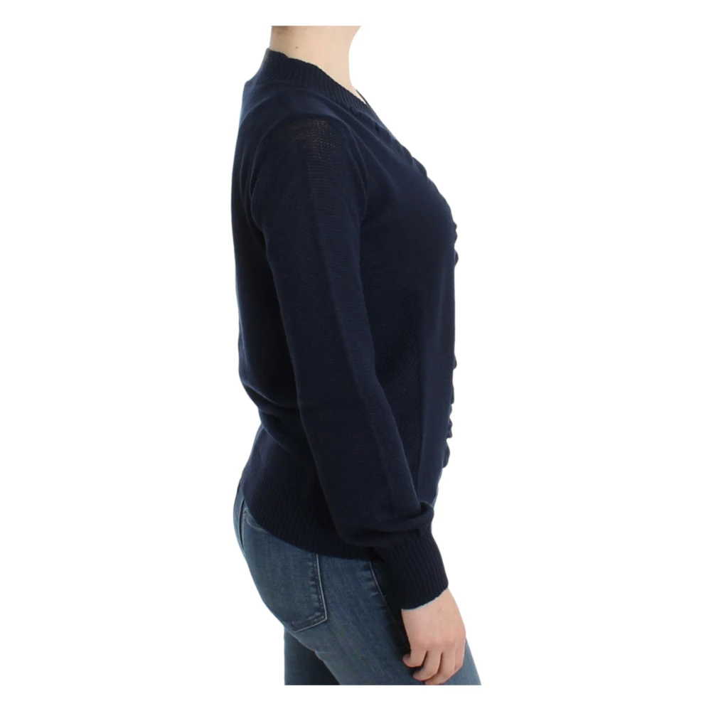 Costume National Elegante V-hals Trui in Donkerblauw Blue Dames