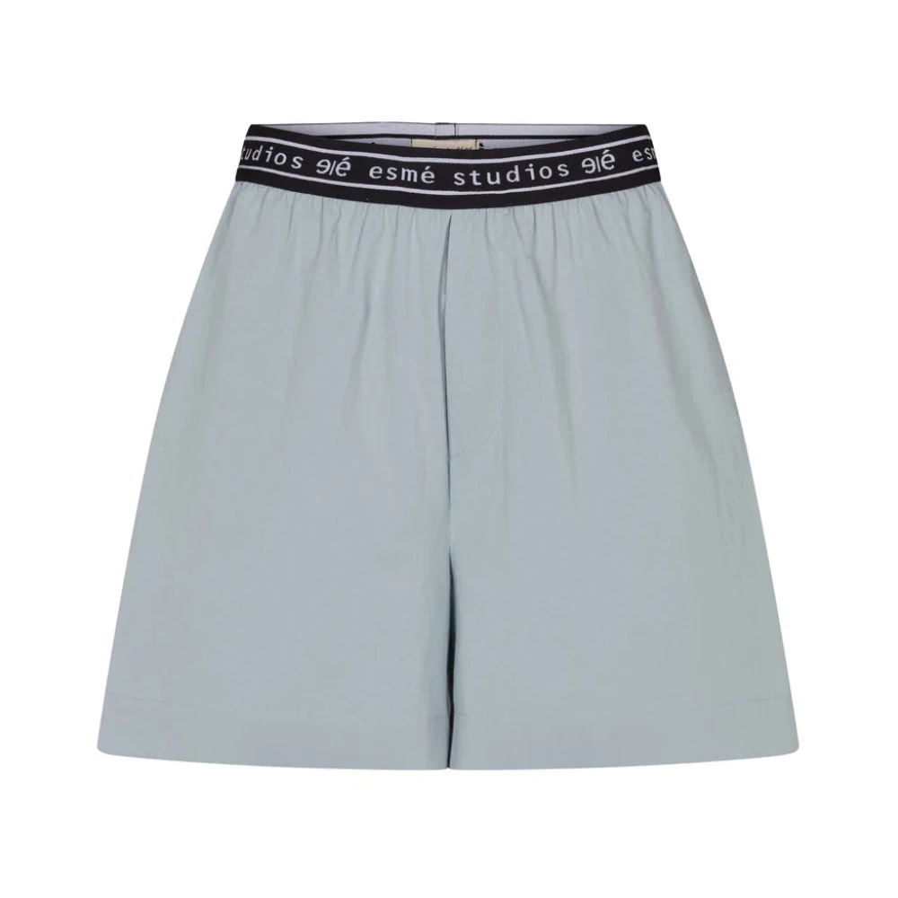 Esmé Studios Logo Elastische Oversized Katoenen Shorts Blue Dames
