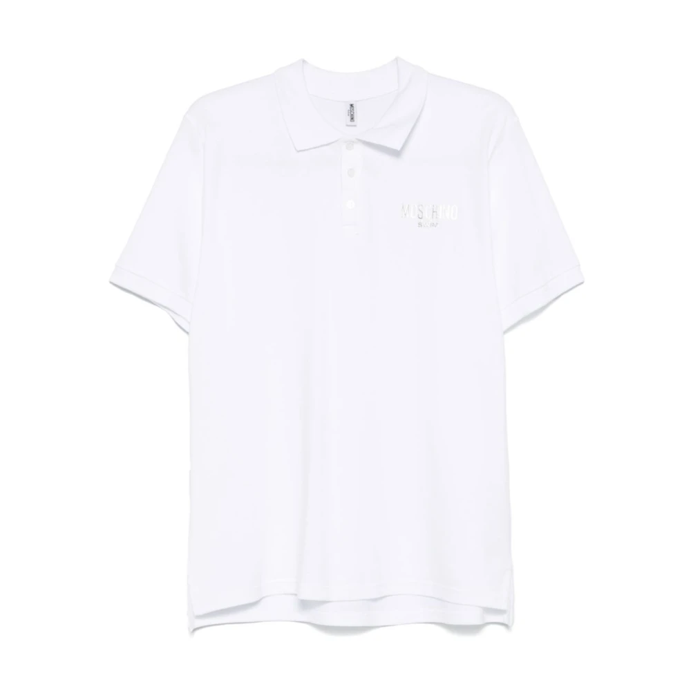 Moschino Logo Print Polo Shirt Wit White Heren