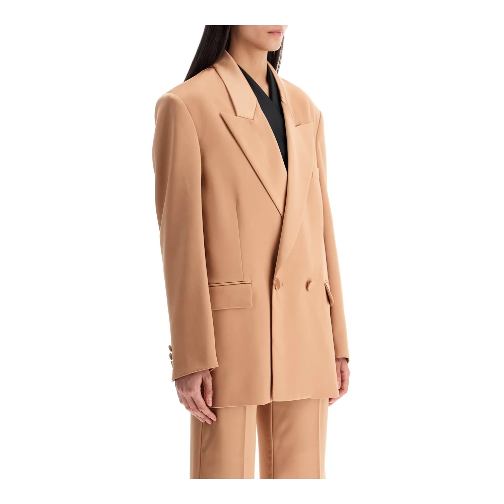 Andamane Satin Double-Breasted Blazer met Peak Revers Beige Dames