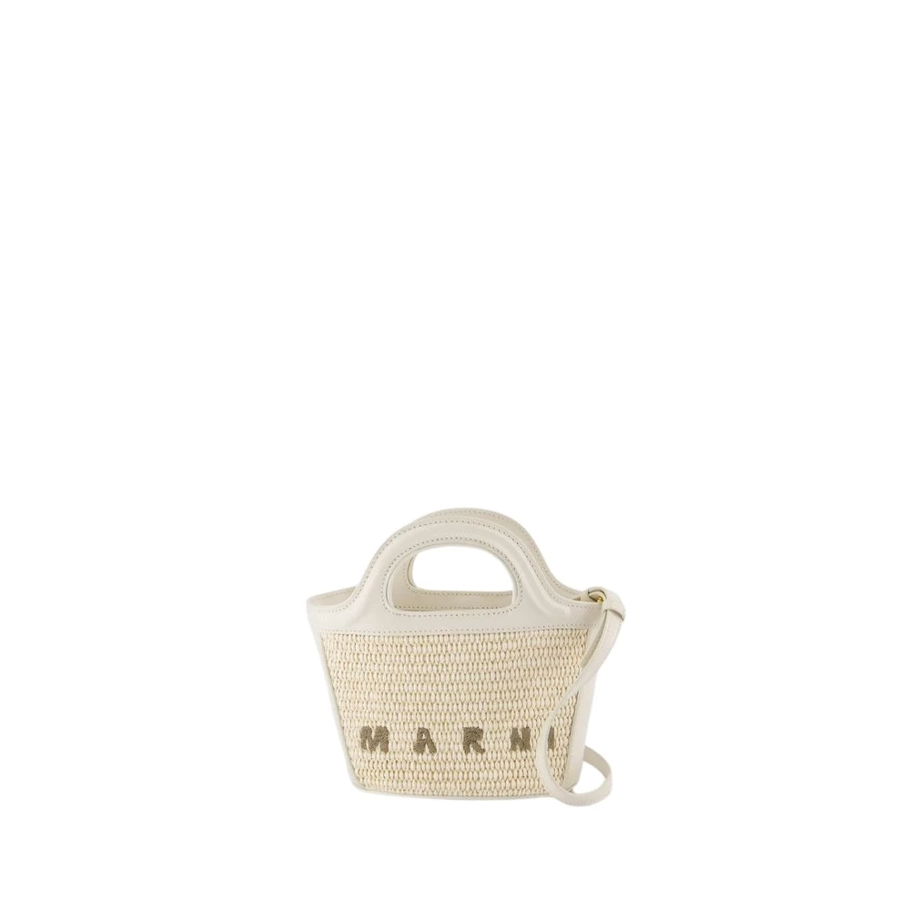 Marni Witte Katoenen Micro Portemonnee Tropicalia Beige Dames