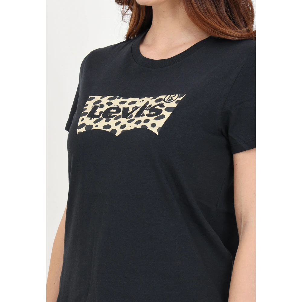 Levi's Zwart T-shirt met Leopard Batwing Logo Black Dames