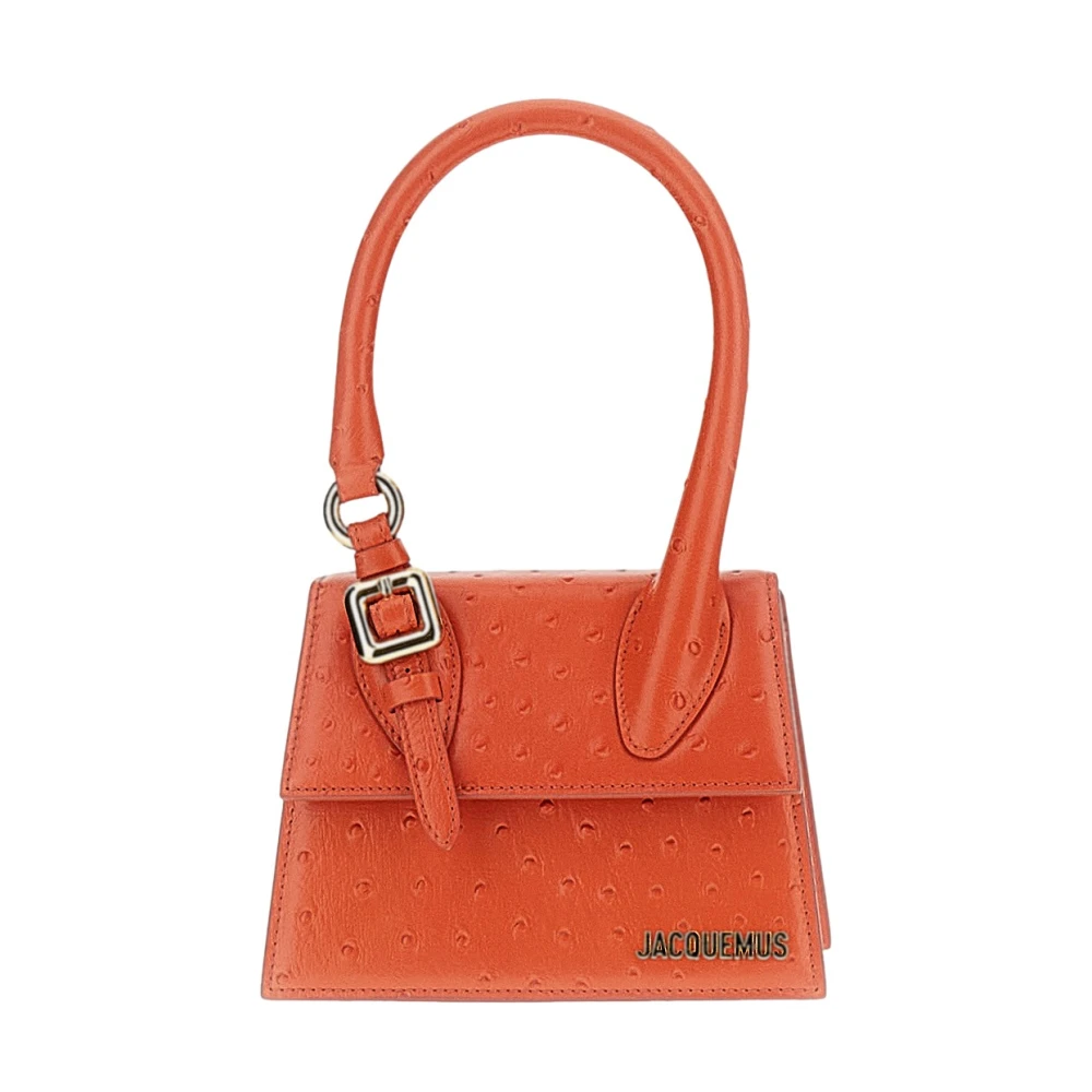 Jacquemus Women's Orange Structured Ostrich-Effect Leather Bag
