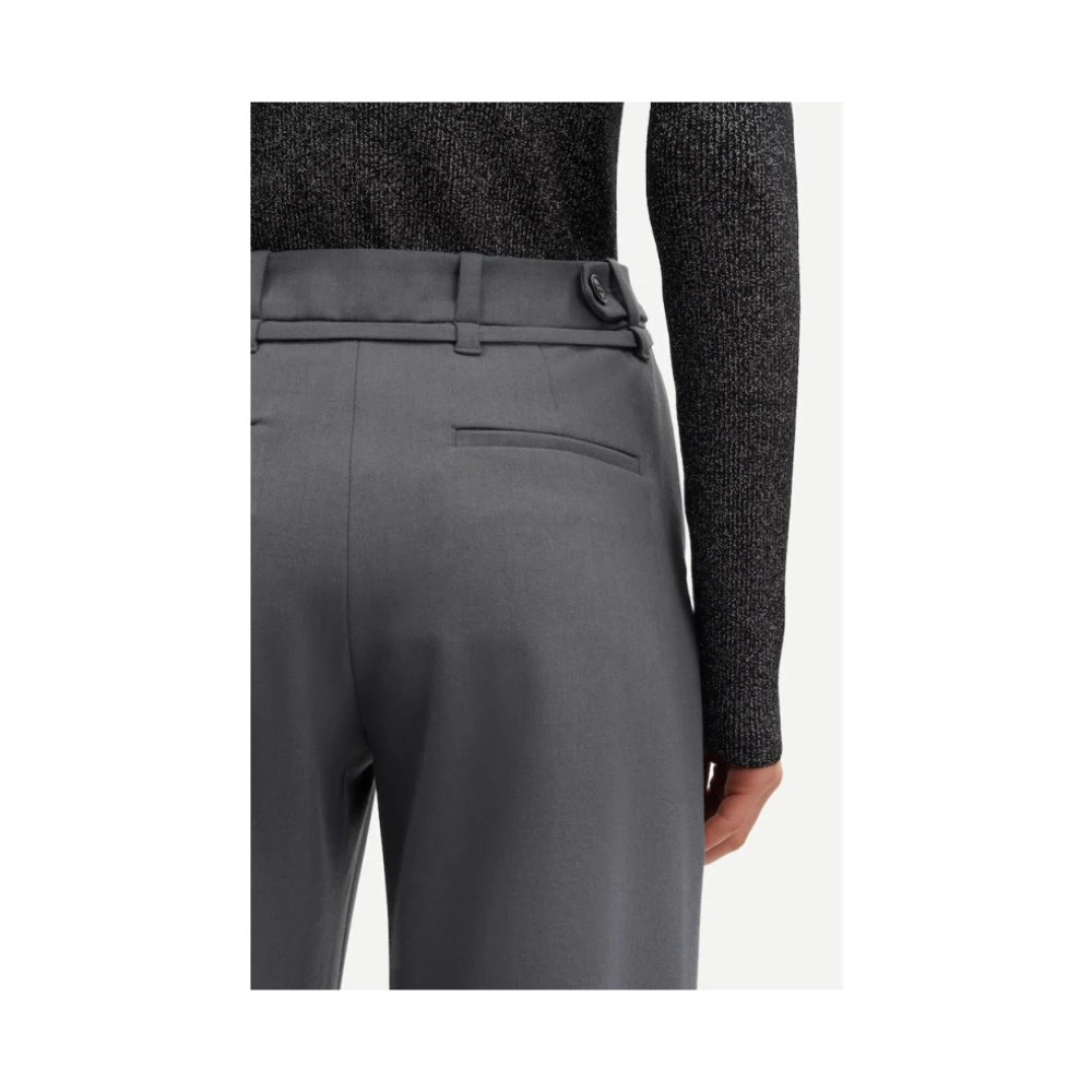 Samsøe Hoge taille wijde broek met riem Gray Dames