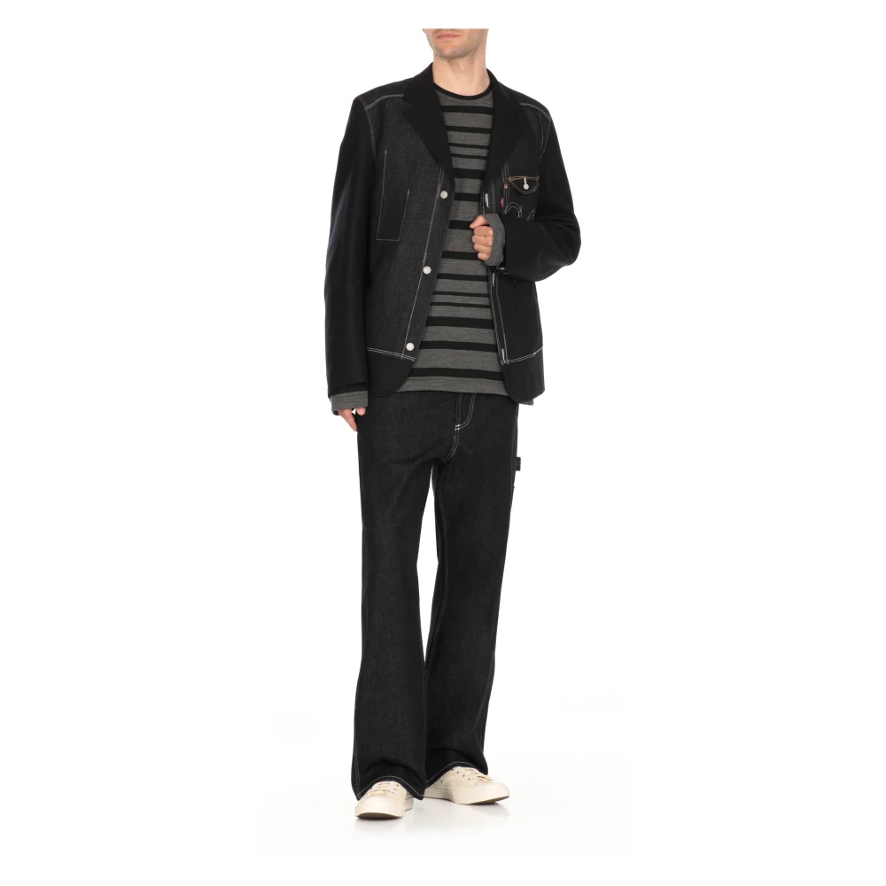 Junya Watanabe Gestreept wol T-shirt en Polo Gray Heren