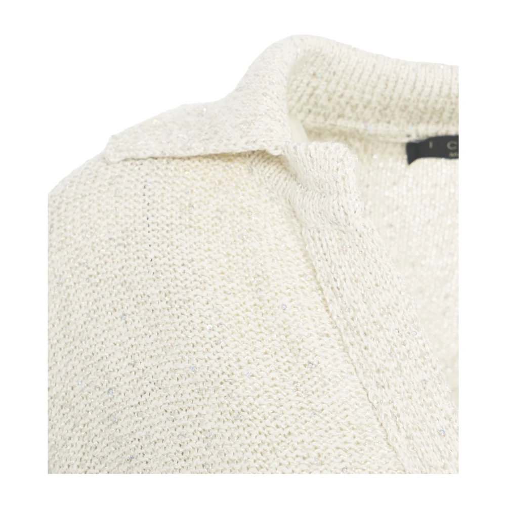 Kaos Beige Gebreide Polo met Glitterdetails Beige Dames