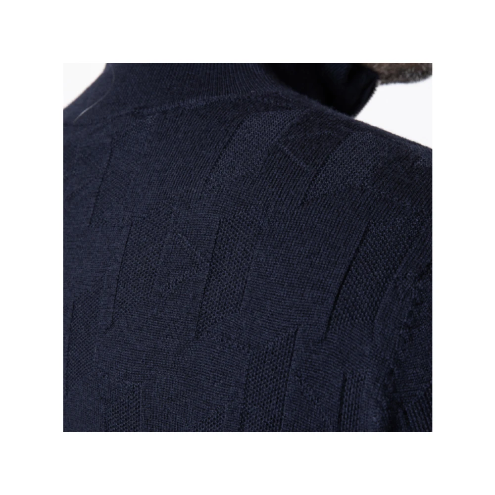 Karl Lagerfeld Navyblauwe zip-up trui met monogrampatroon Black Heren
