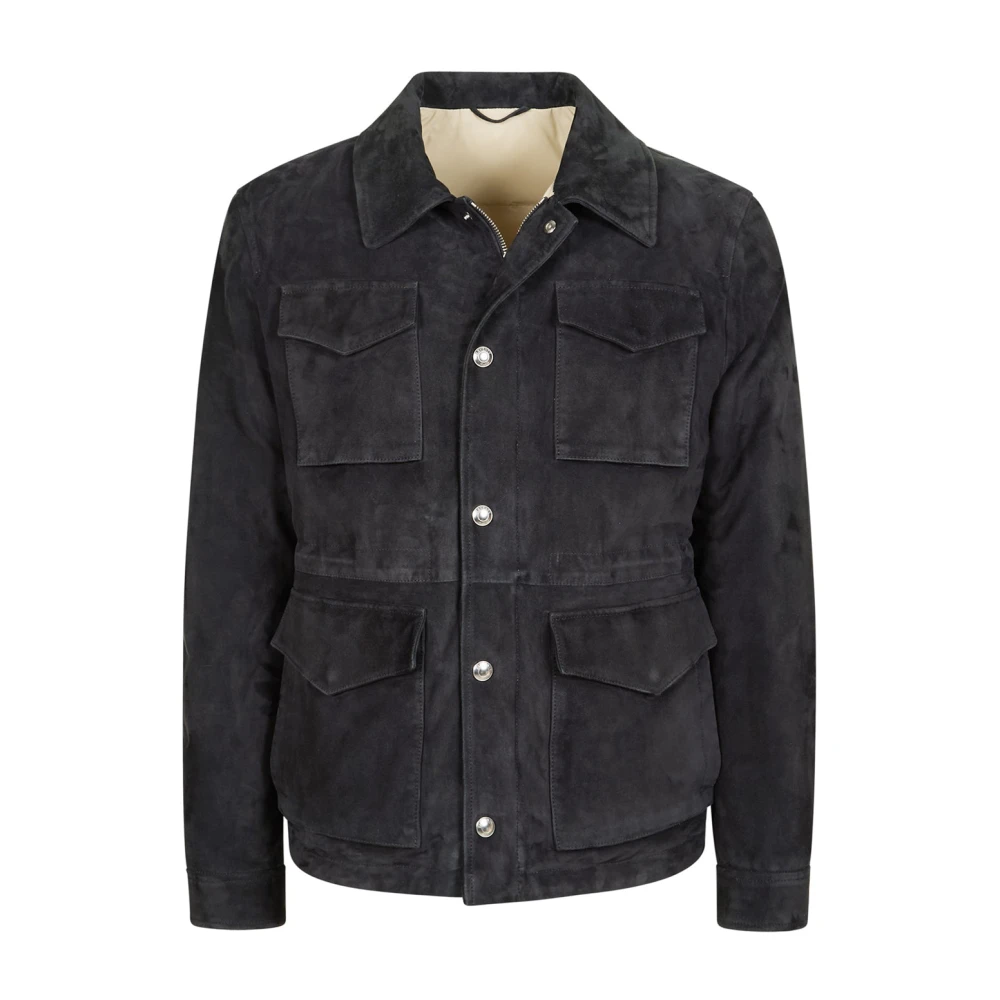 Eleventy Herr Blå Jackor L, Mocka, Mocka Field Jacket Med Skjortkrage