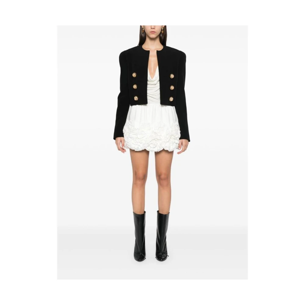 Balmain Zwarte Crepe Textuur Jas Black Dames