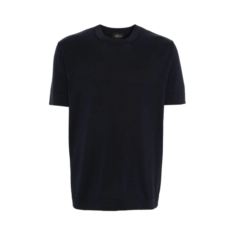 Brioni Navy Blauw Fijngebreid T-shirt Blue Heren