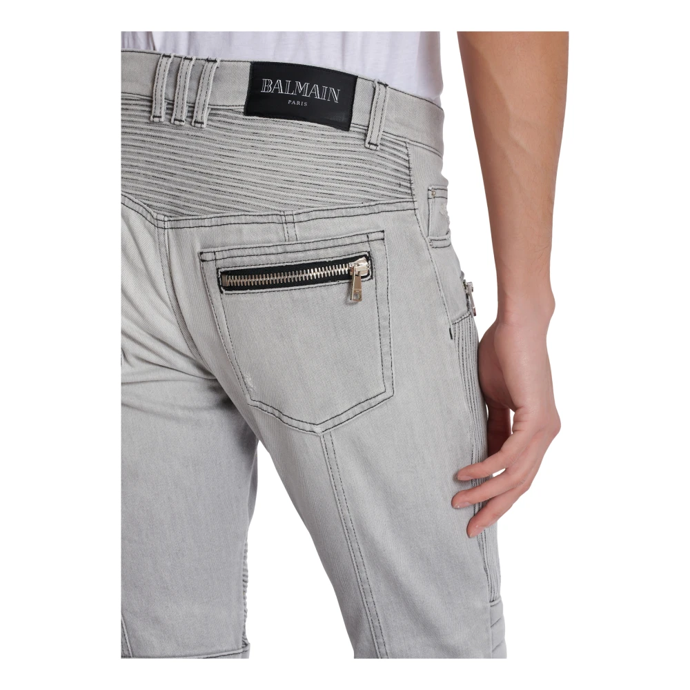 Balmain Biker Jeans in grijs gewatteerd denim Gray Heren