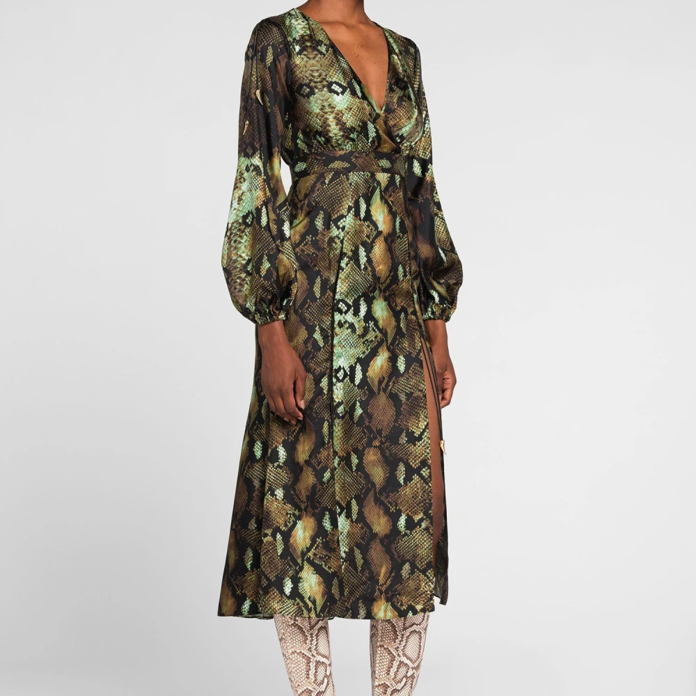 Roberto Cavalli Python-Print Omslagjurk met Tiger Tooth Multicolor Dames