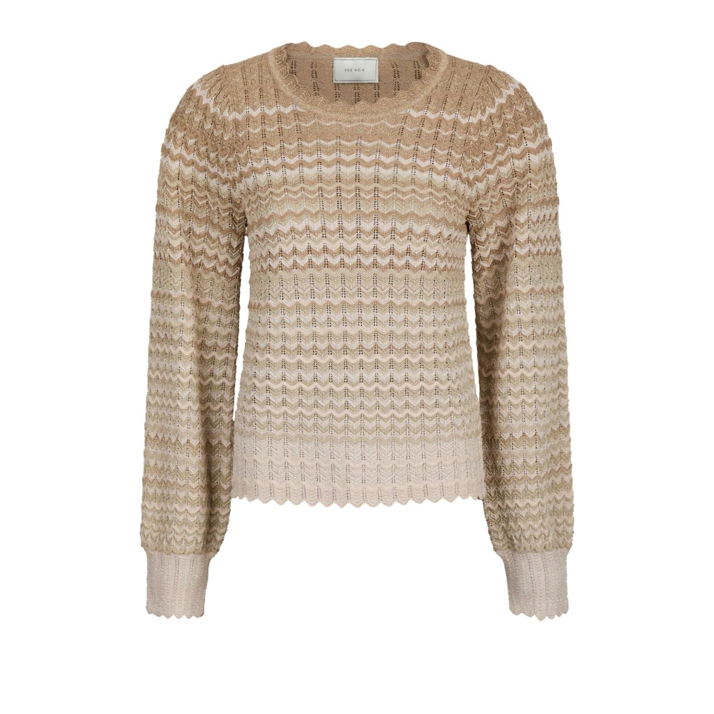 NEO NOIR Chevron Gebreide Trui met Glanseffecten Brown Dames