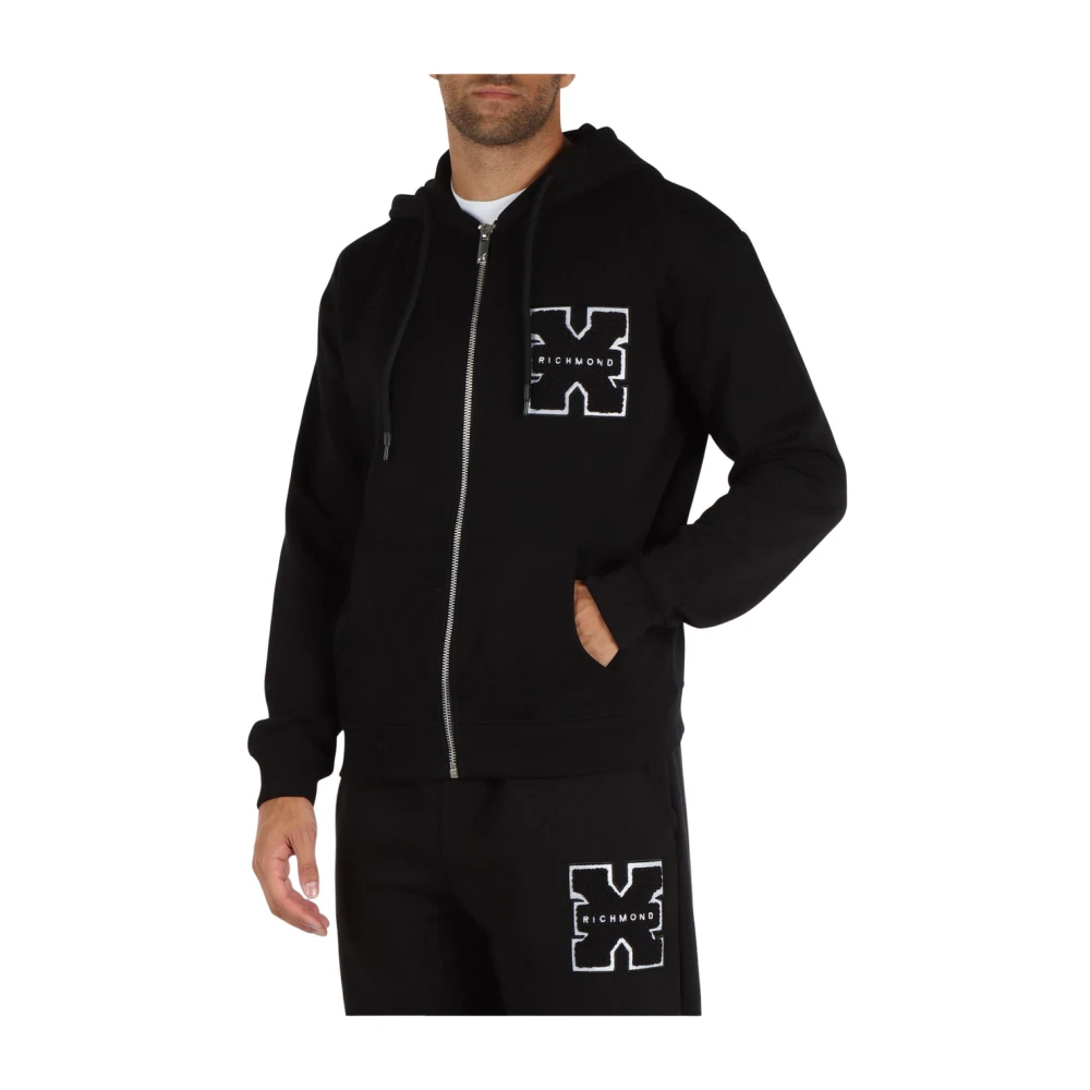 Richmond Hoodie met rits in katoenmix Black Heren