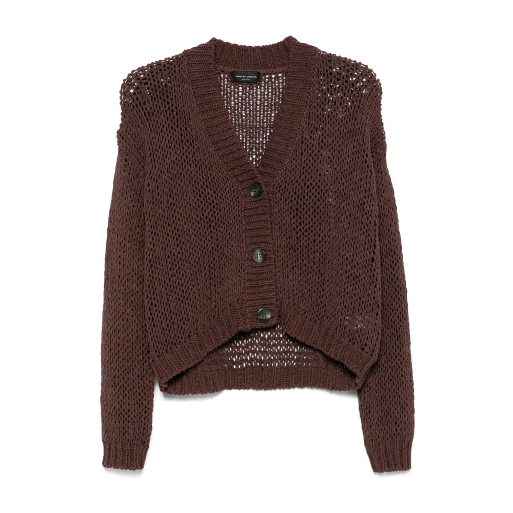 Roberto Collina Open-Gebreide Vest Chocoladebruin Stijlvol Brown Dames