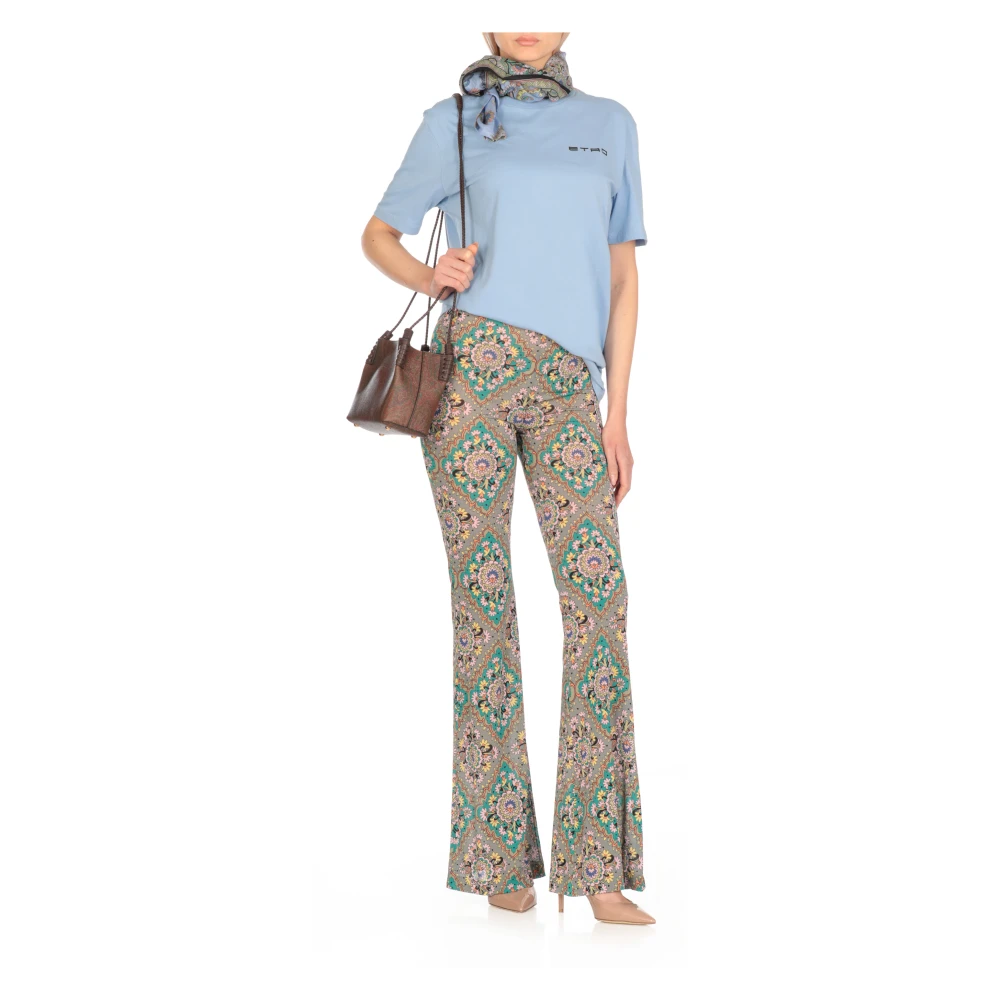 ETRO Lichtblauw Katoenen T-shirt met Logo Blue Dames