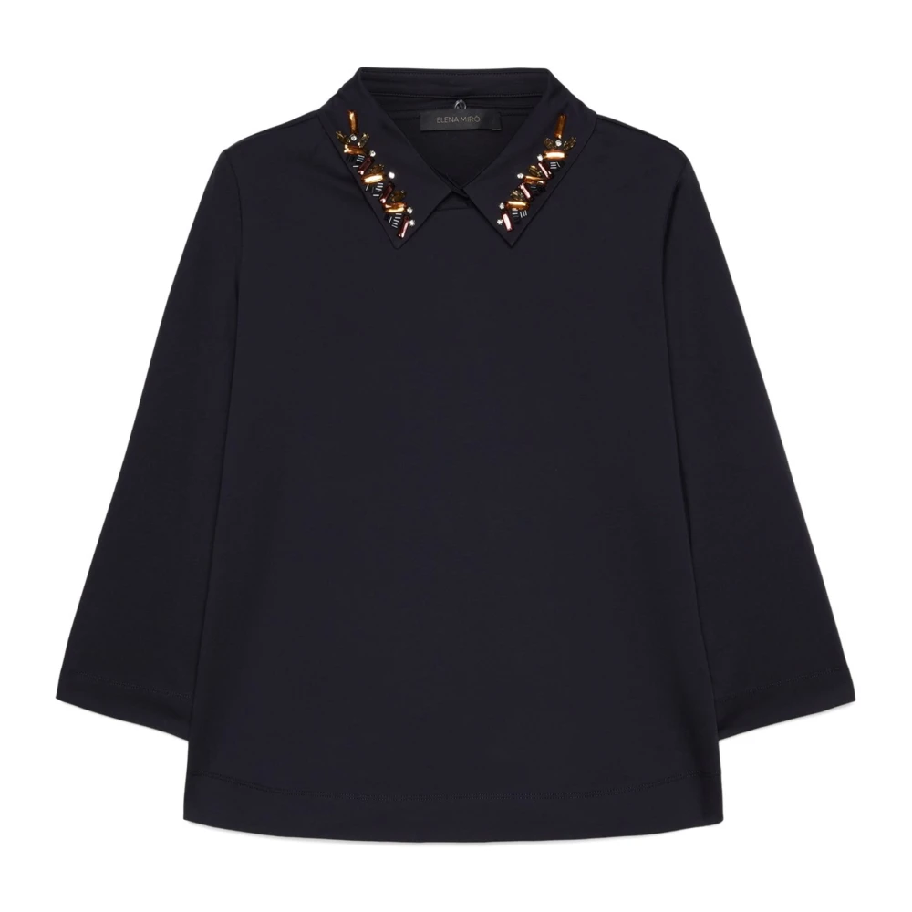 Elena Mirò T-shirt met geborduurde kraag Blue Dames