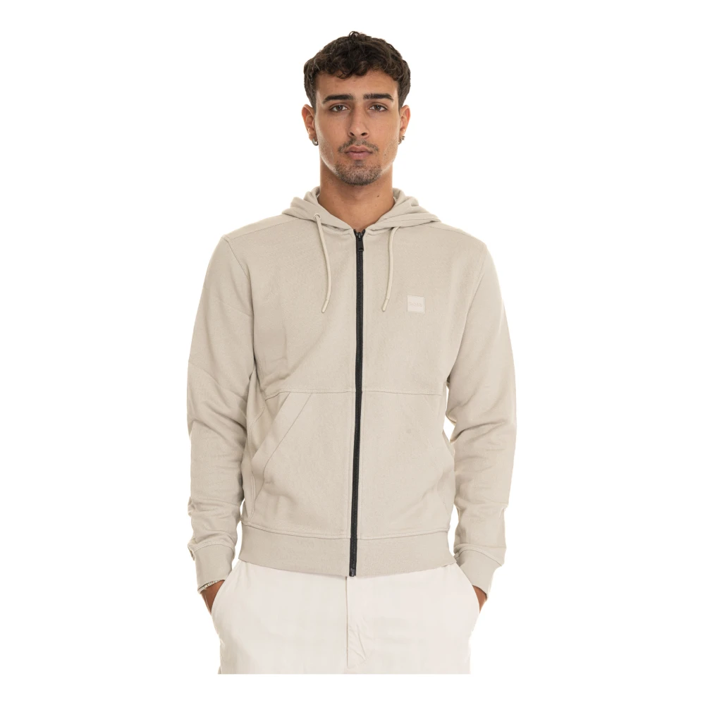 Boss Gecapuchonde Katoenen Sweatshirt met Rits Beige Heren
