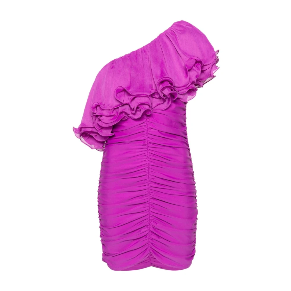 Rotate Birger Christensen Paarse Chiffon Jurk met Ruches en Eén Schouder Purple Dames