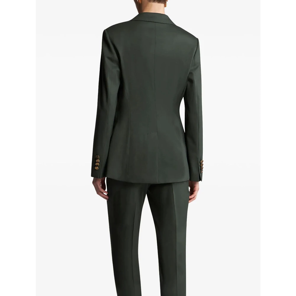 ETRO Diagonale Wol Stretch Jas met Metalen Pegasus Knopen Green Dames