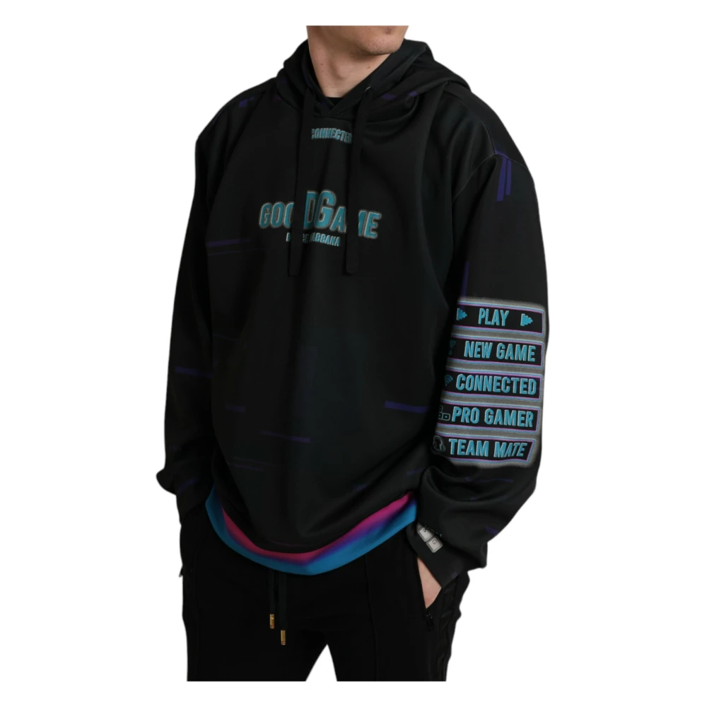 Dolce & Gabbana Elegante Grafische Hoodie Black Heren