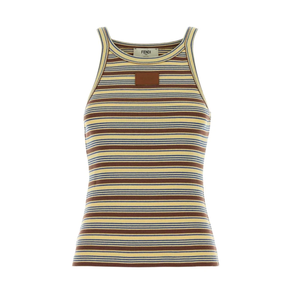 Fendi Striped Cotton Rib Top - Female - Sleeveless Tops - Yellow - L - Tops