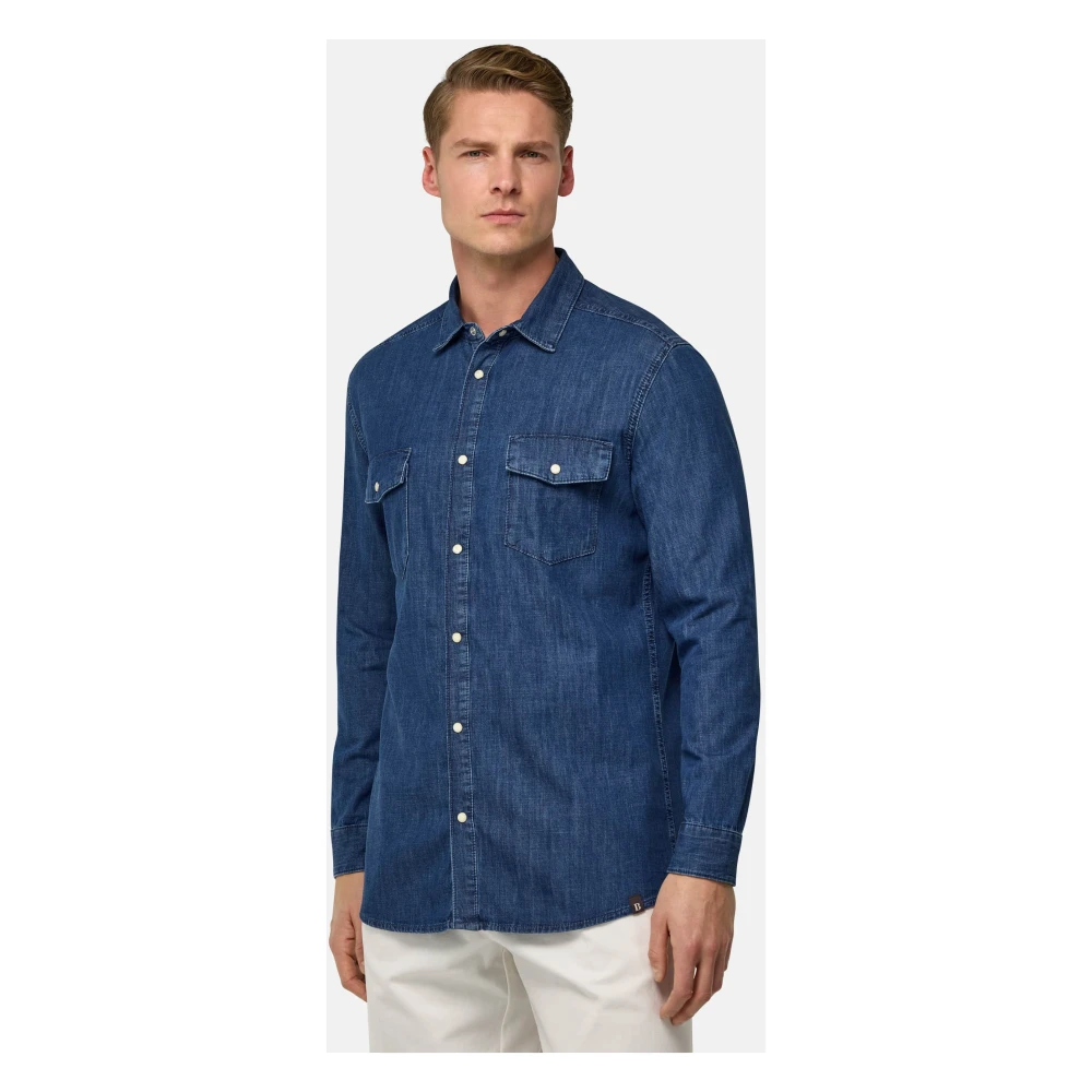 Boggi Milano Katoenen Denim Overshirt Blue Heren