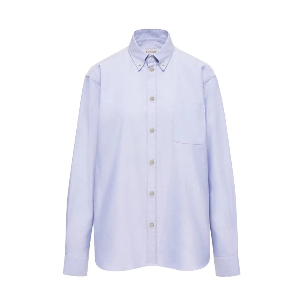 Moncler , Casual Shirts, Male, Blue, M, Oxford Cotton Shirt With Logo Patch