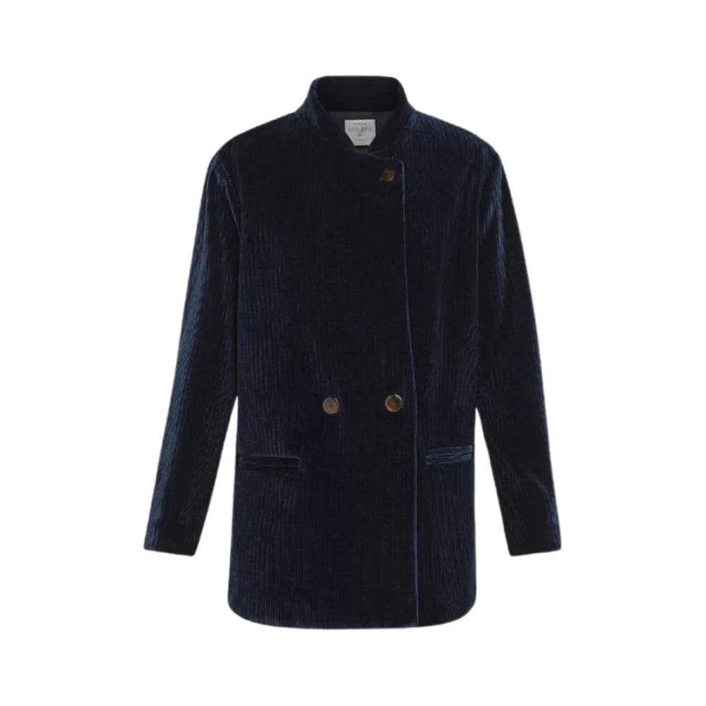 Forte Fluwelen Geribbelde Jas met Mao Kraag Blue Dames