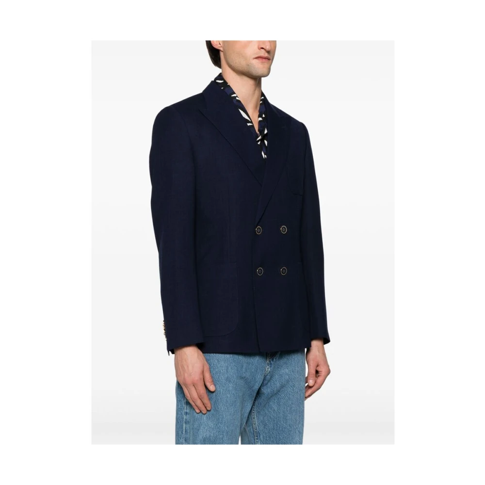 Dolce & Gabbana Navy Blauw Dubbel-Breasted Jas Blue Heren