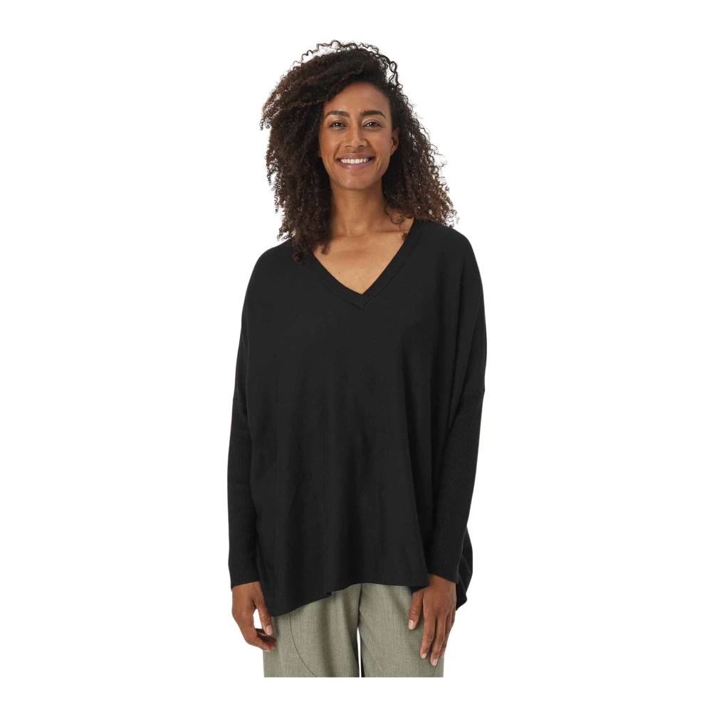 Masai Oversized Zwarte Top met V-Hals Black Dames