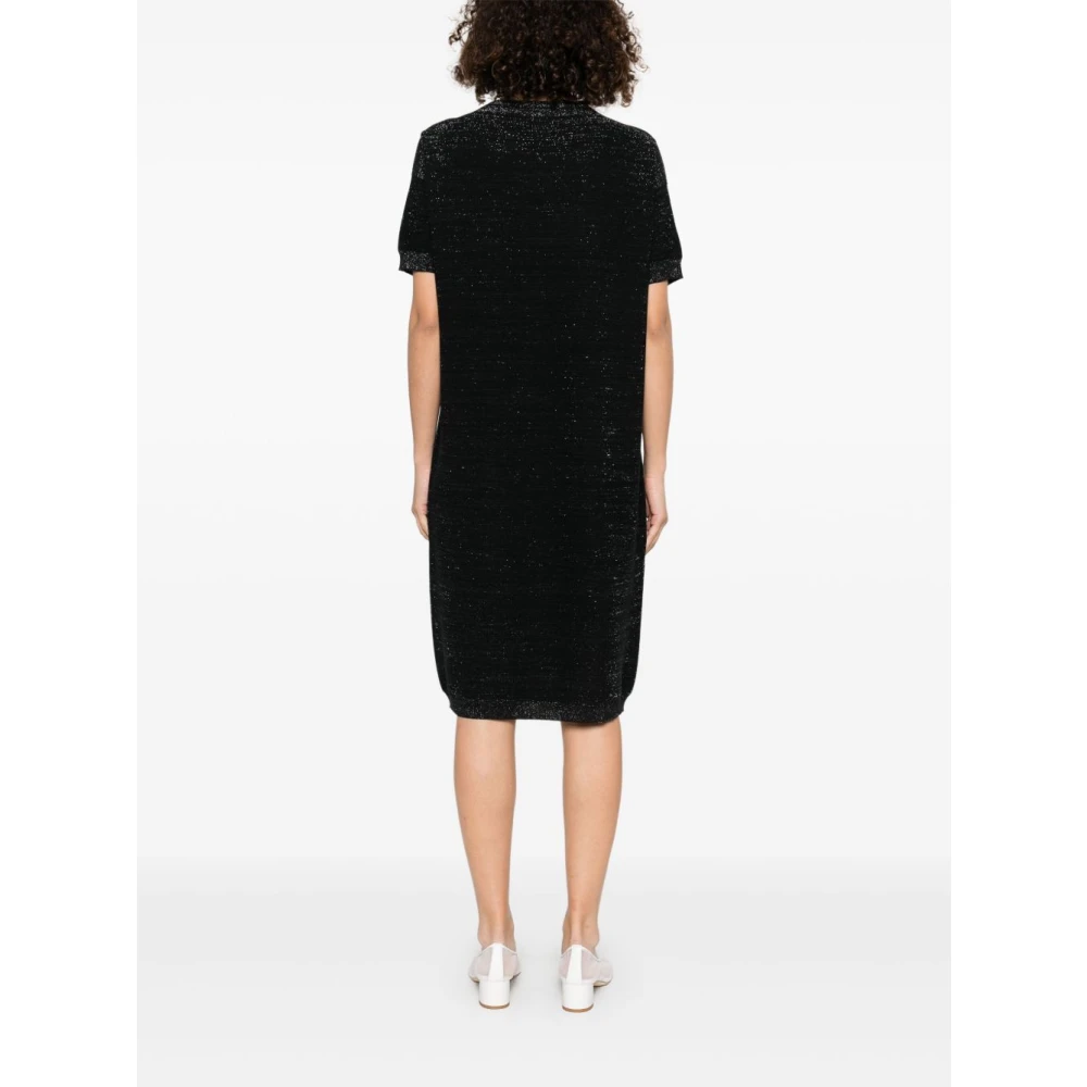Fabiana Filippi Zwarte Crew Neck Drop Shoulder Jurk Black Dames