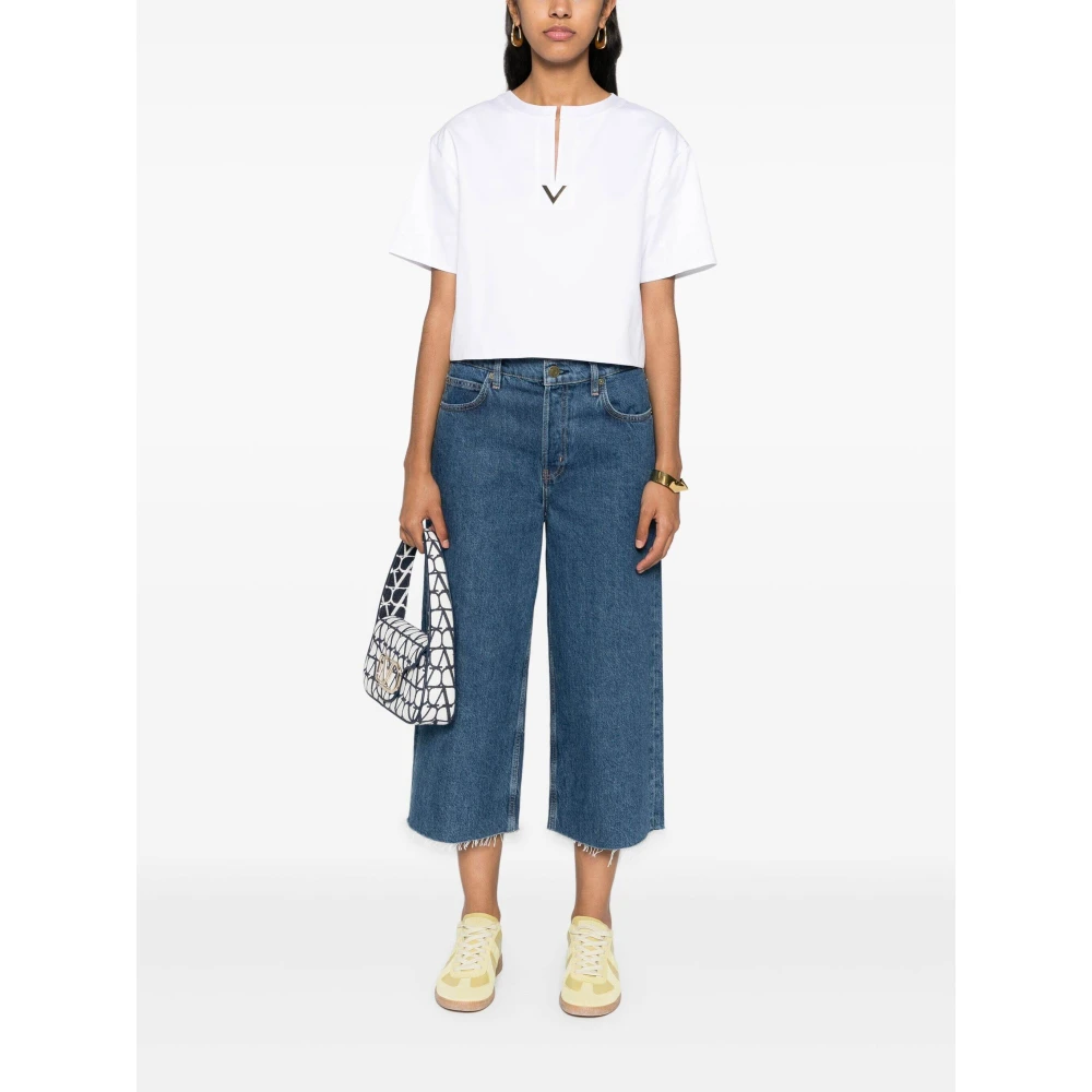 Valentino Garavani Gouden VLogo Cropped T-Shirt White Dames
