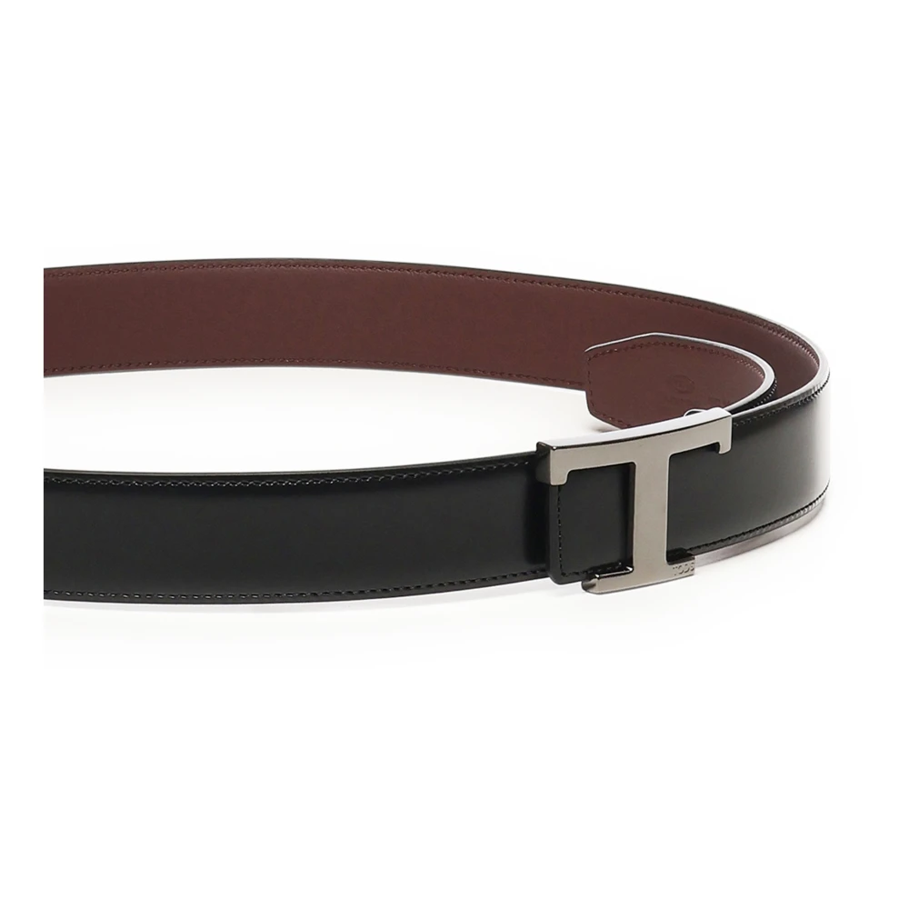 TOD'S Zwarte leren riem met T-gesp Black Heren