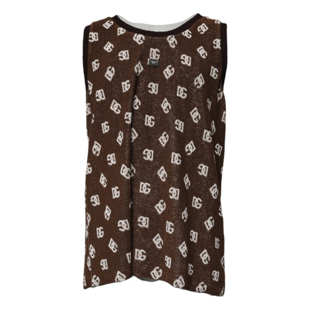 Dolce & Gabbana Sleeveless Tops, Male, L, Logo Monogram Crew Neck T-Shirt Brown