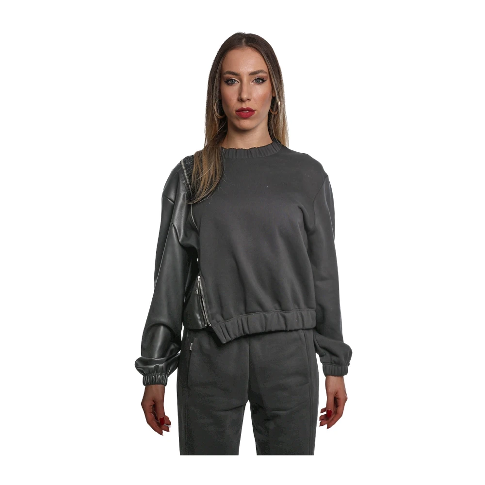 Jijil Zwarte Katoen-Polyester Sweatshirt met Rits Black Dames