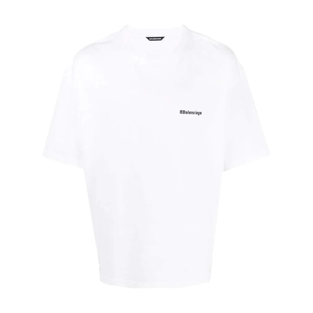 Balenciaga Oversize Logo Geborduurd Wit T-shirt White Heren