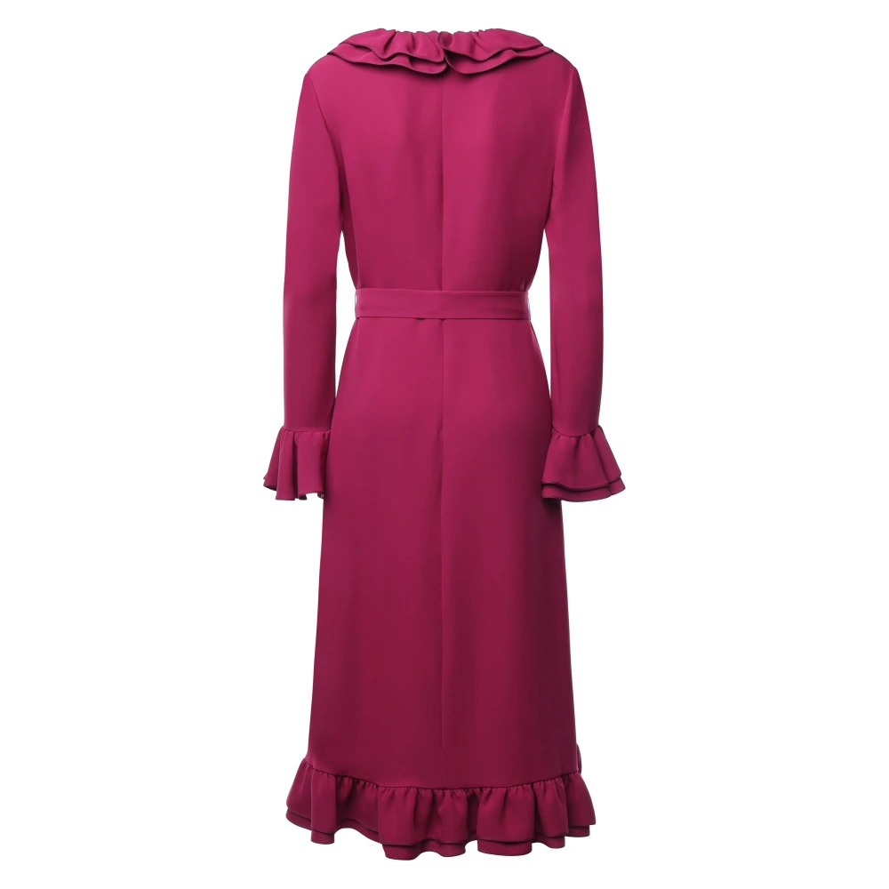 Valentino Garavani Magenta Ruche Detail Zijden Jurk Pink Dames