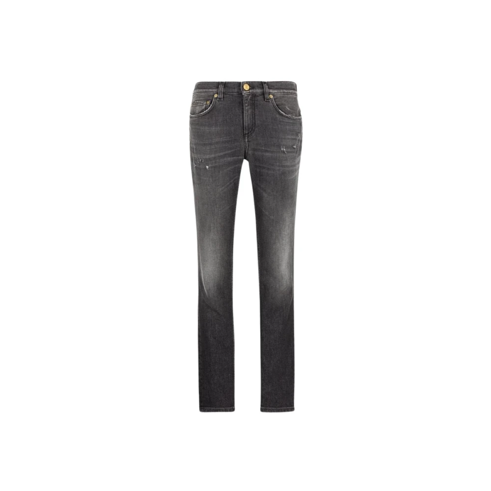 Roberto Cavalli Slim-Fit Jeans Grijze Wassing Distressed Black Dames