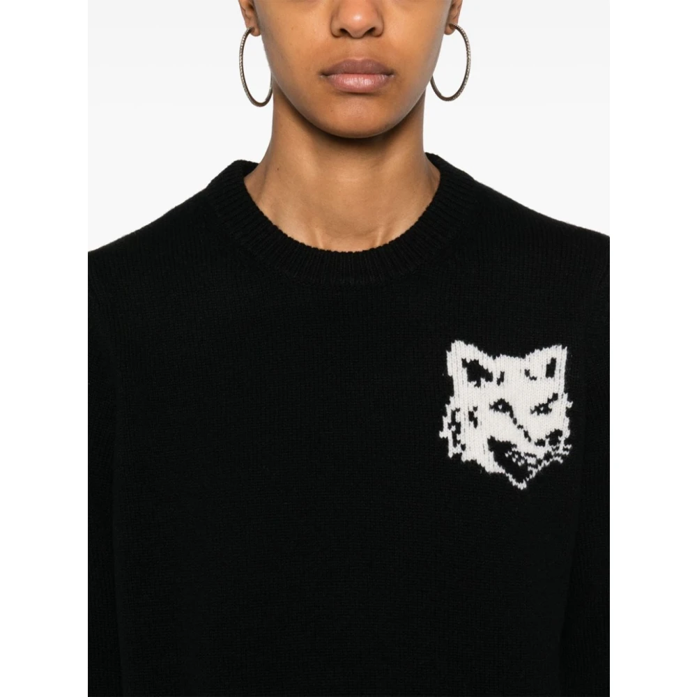 Maison Kitsuné Zwarte Fox Head Logo Trui Black Dames