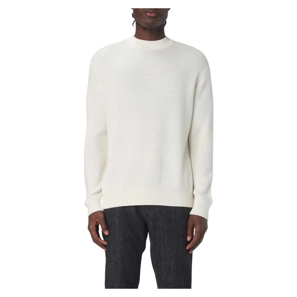 Emporio Armani Men's White Round-Neck Knitwear, M, Stylish Pullover Jumpers For
