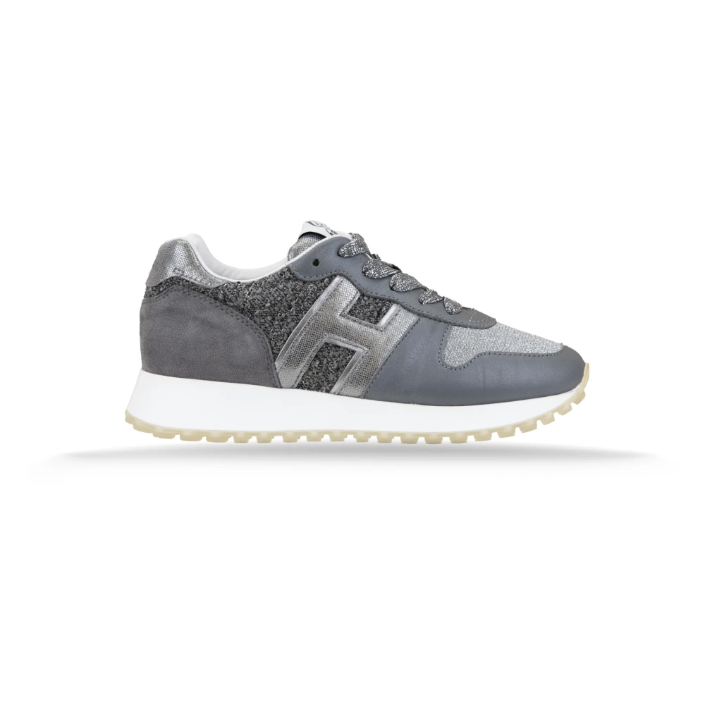 Hogan Glitter Sneakers met Leren Details Dames Schoenen Grijs